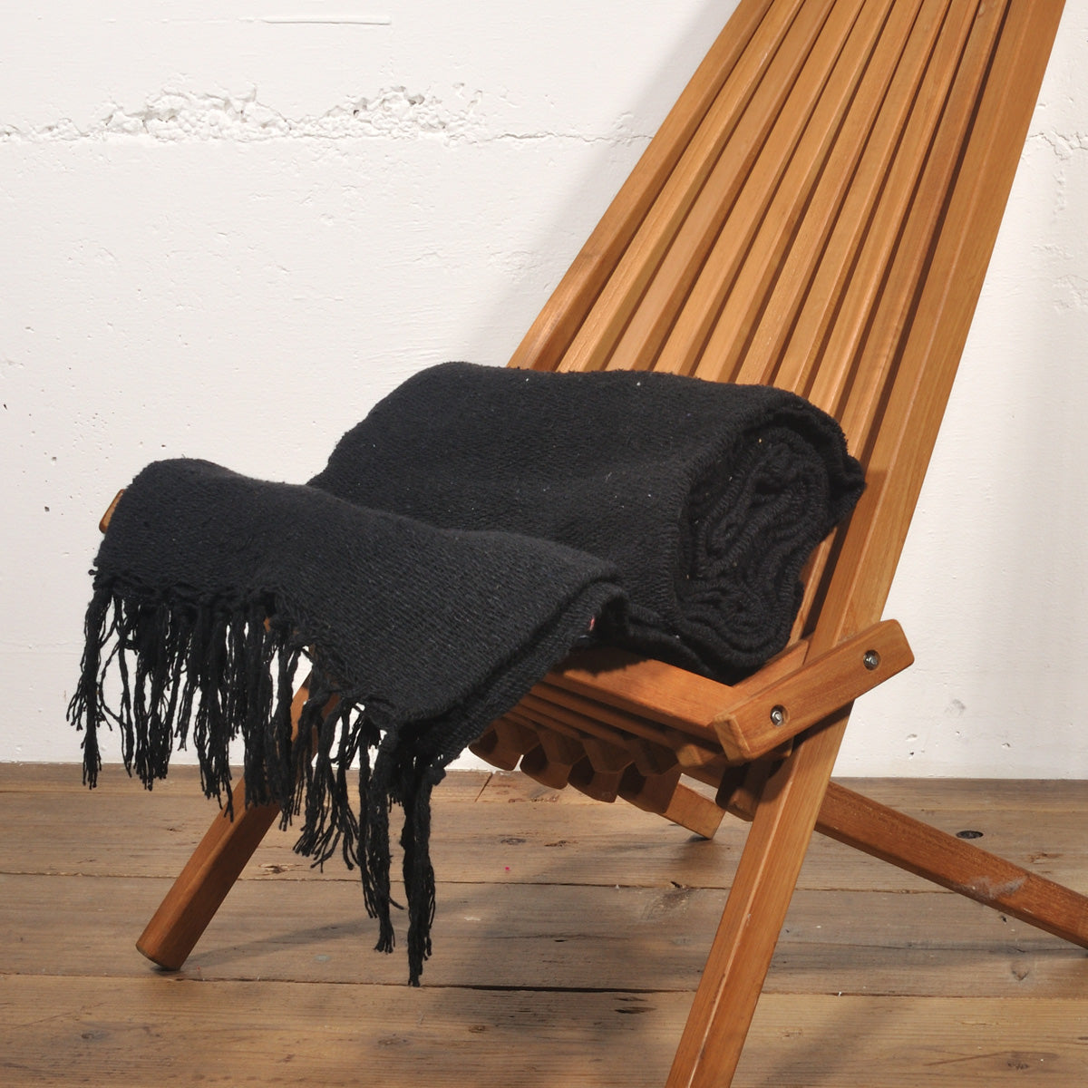 ラグフォレスト(Rug Forest)無地メキシカンブランケット/ブラックフリンジ Solid Mexican Blanket Black fringe[約200×125cm]OLIVE