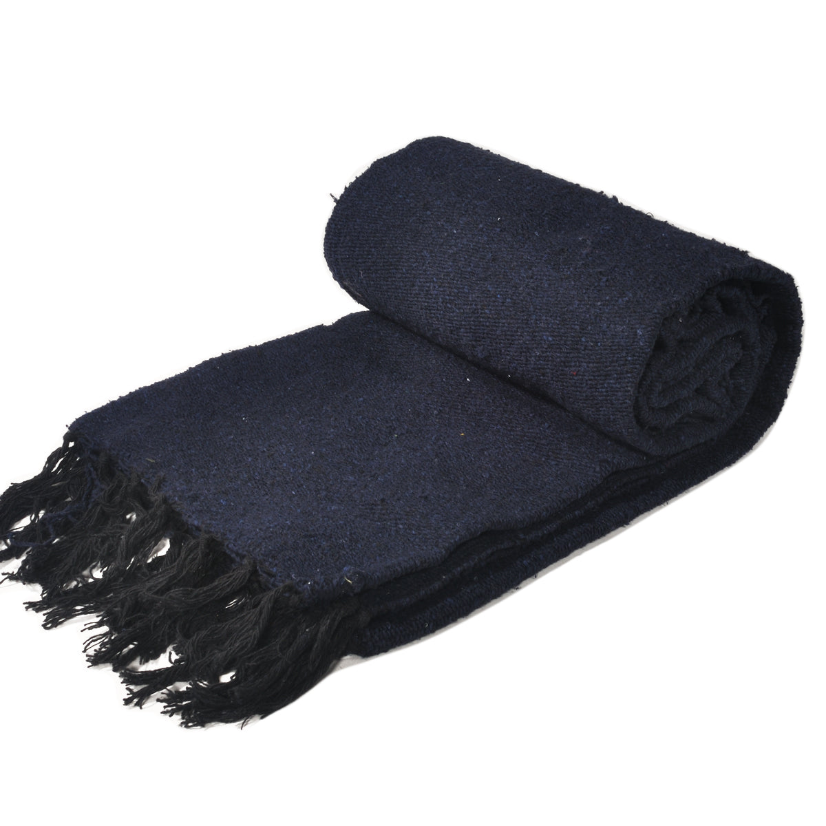 ラグフォレスト(Rug Forest)無地メキシカンブランケット/ブラックフリンジ Solid Mexican Blanket Black fringe[約200×125cm]DK.NAVY