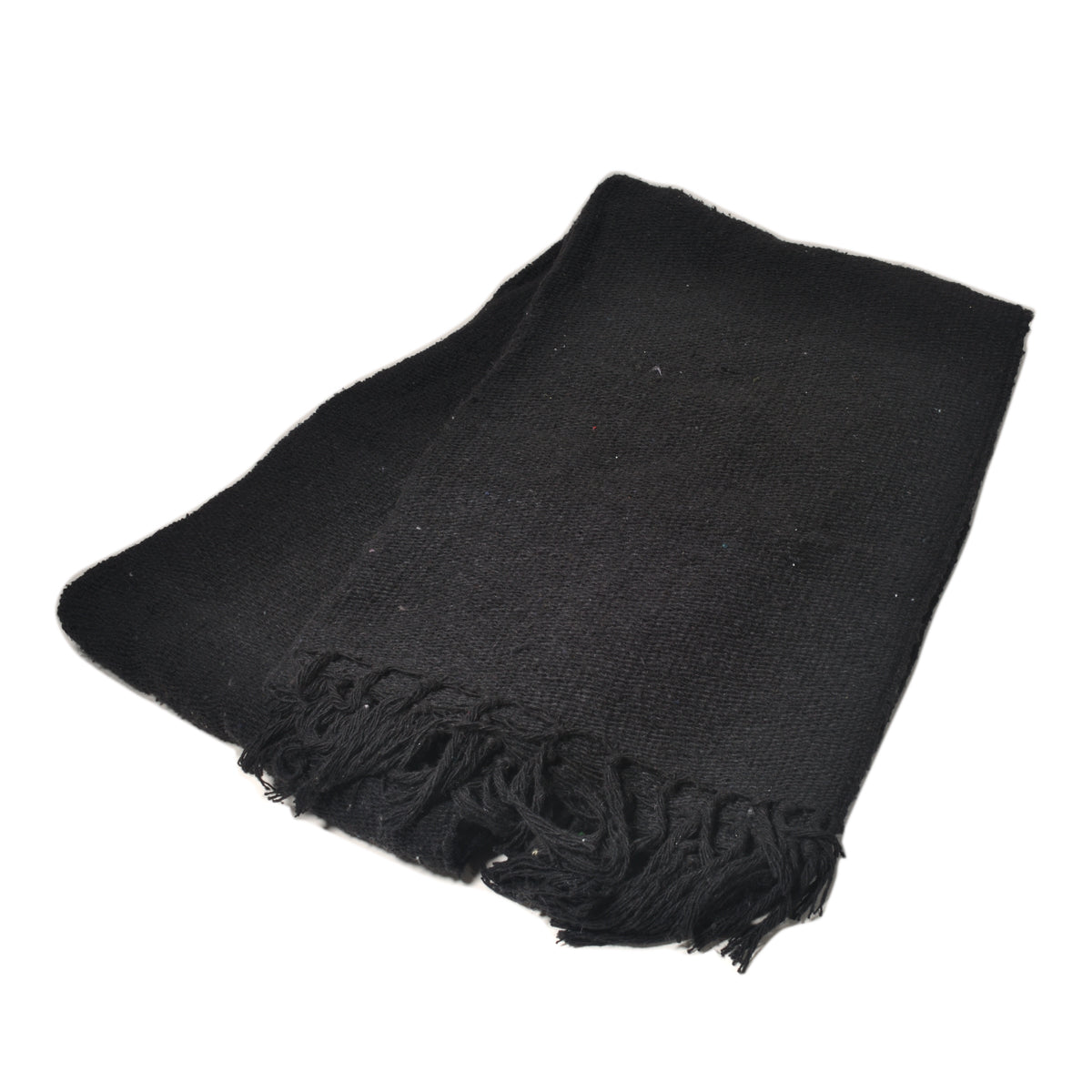 ラグフォレスト(Rug Forest)無地メキシカンブランケット/ブラックフリンジ Solid Mexican Blanket Black fringe[約200×125cm] BLK