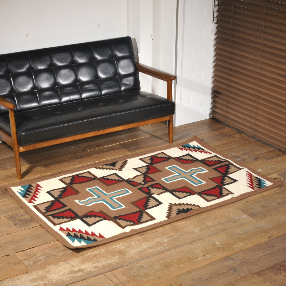 ラグフォレスト(Rug Forest)BOHOスタイルラグ5x3FT ナバホ サウスウェスタン トライバル キリム Navajo Southwestern Native American Kilim Wool Rug[約152×91cm]5301/BEIGE