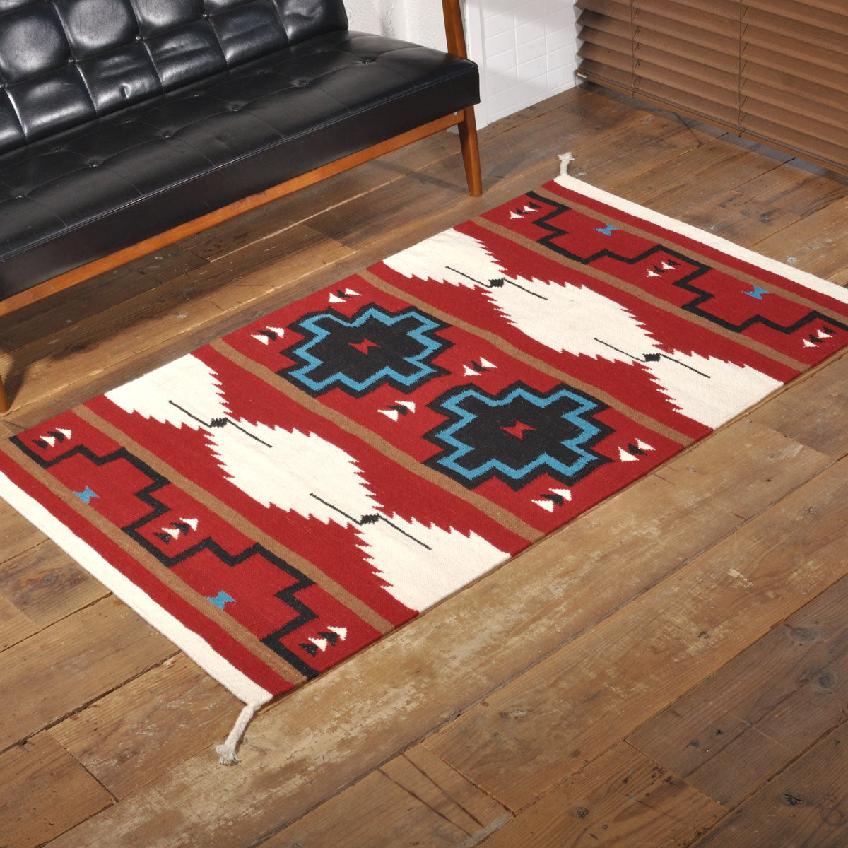 ラグフォレスト(Rug Forest)BOHOスタイルラグ5x3FT ナバホ サウスウェスタン トライバル キリム Navajo Southwestern Native American Kilim Wool Rug[約152×91cm]5302/RED