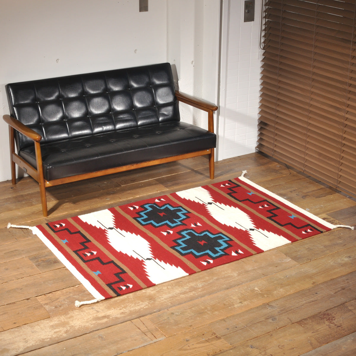 ラグフォレスト(Rug Forest)BOHOスタイルラグ5x3FT ナバホ サウスウェスタン トライバル キリム Navajo Southwestern Native American Kilim Wool Rug[約152×91cm]5302/RED